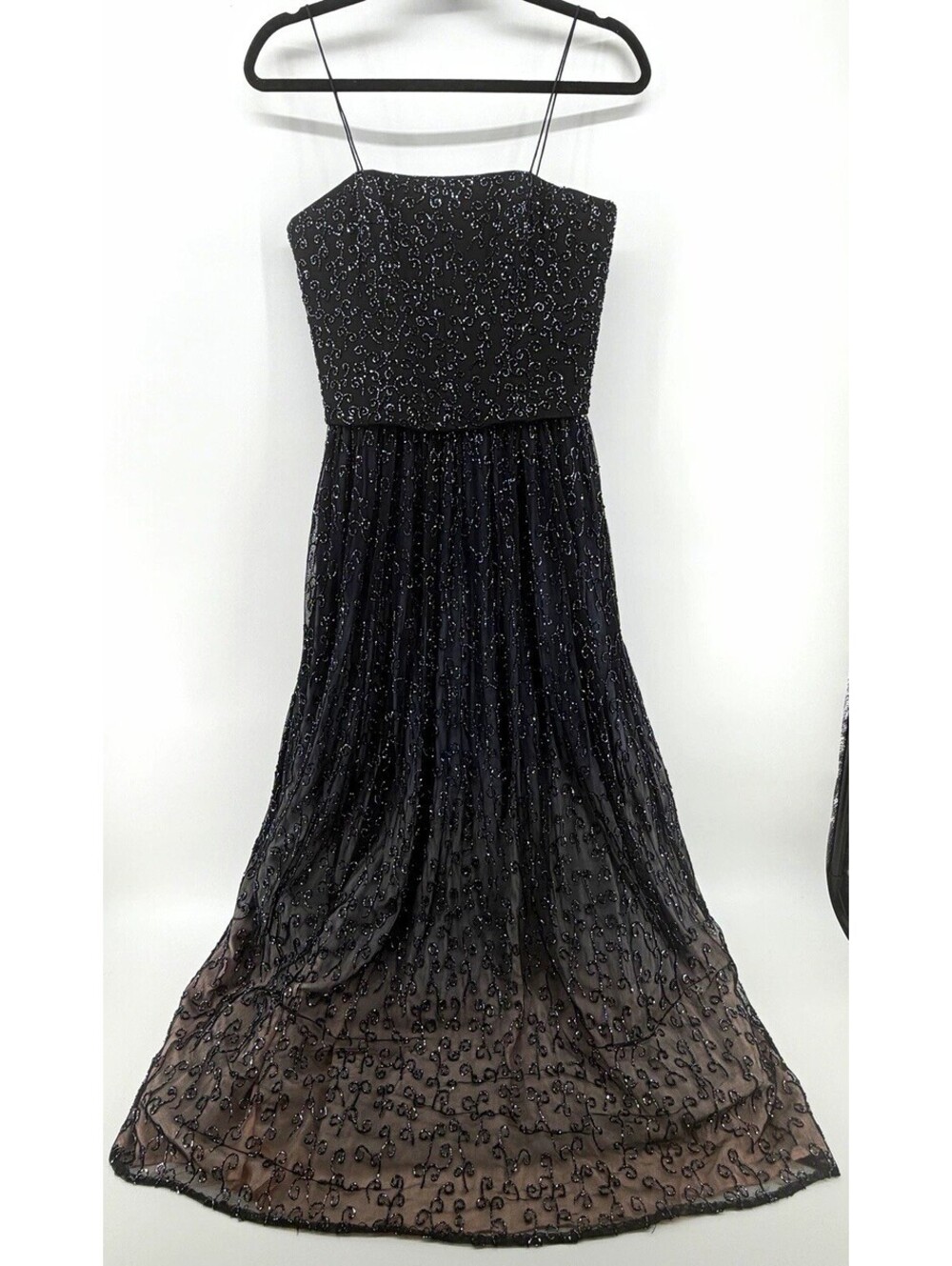 Vintage Cache Originals Women’s S Black 100% Silk Beaded Maxi Gown Y2K Formal